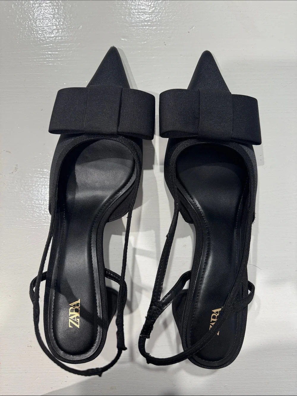 ZARA Black Bow Slingback Heels Pointed Toe - Size 8 EU 39 - Picture 1 of 8
